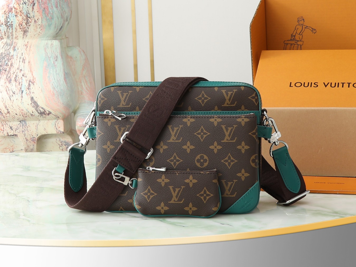 Trio Messenger Bag G73 Borneo Green Monogram Macassar Colormania M12766