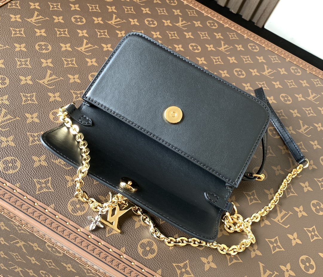Wallet On Chain Lv Bloom Black Calfskin Leather M14564