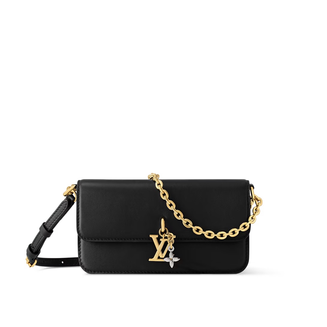 Wallet On Chain Lv Bloom Black Calfskin Leather M14564