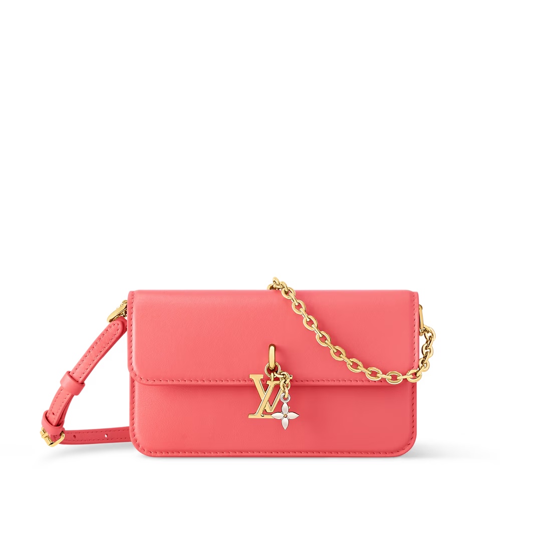 Wallet On Chain Lv Bloom Sweet Coral Calfskin Leather M14548