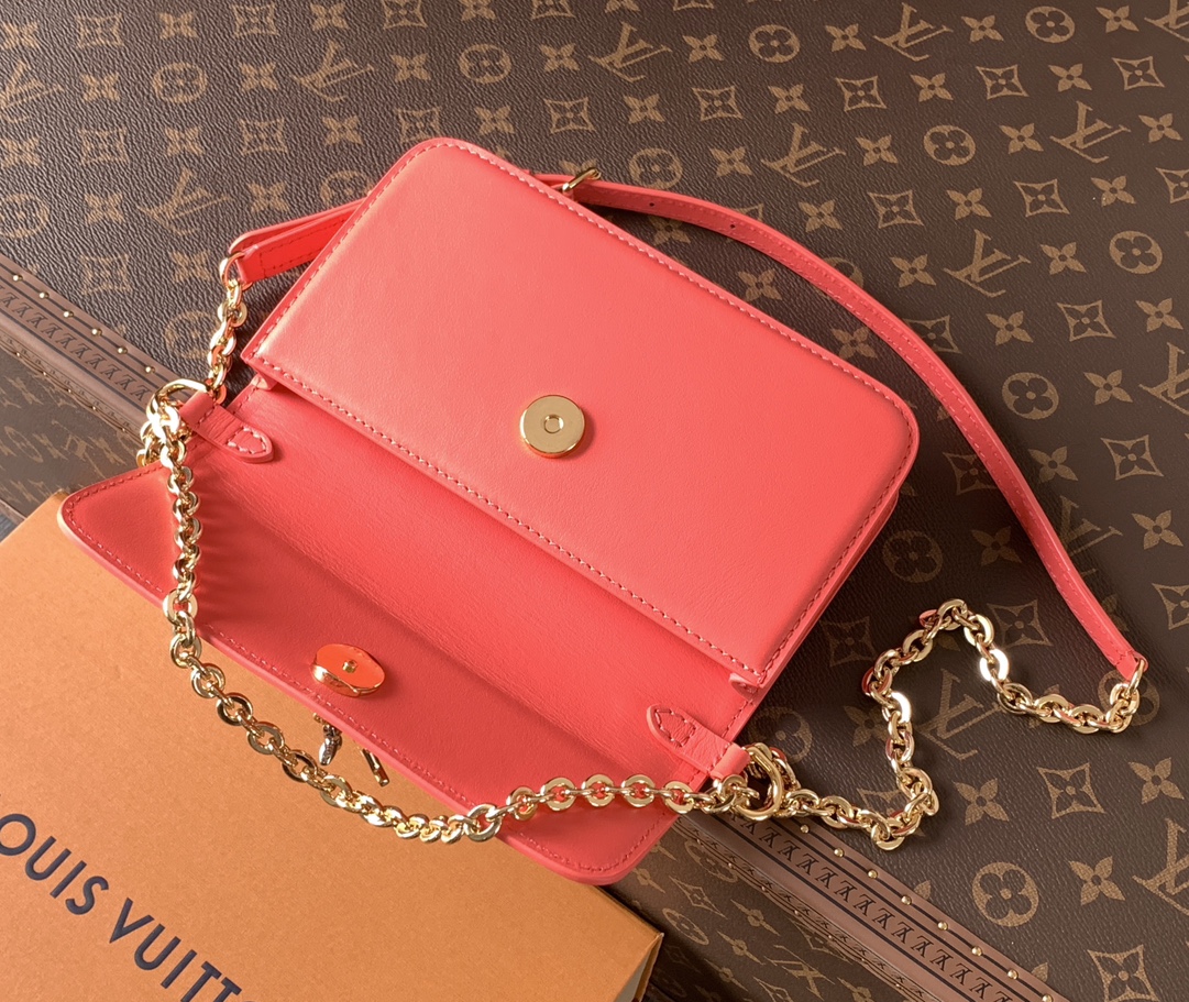 Wallet On Chain Lv Bloom Sweet Coral Calfskin Leather M14548